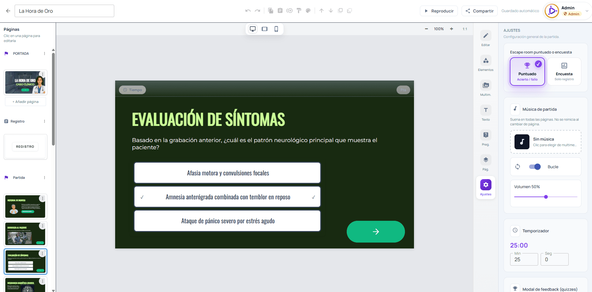 Captura de pantalla de la plataforma Evenely: Configura las reglas
