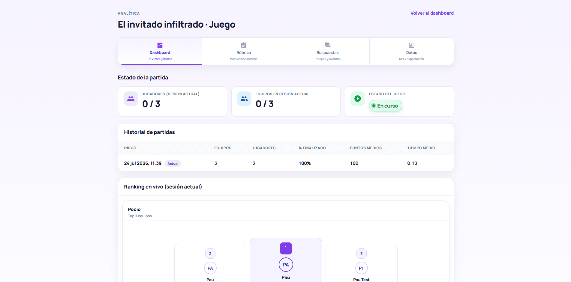 Captura de pantalla de la plataforma Evenely: Sigue la sesión en directo